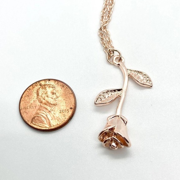 HANGING Rose Stem Rose Gold Necklace - Picture 7 of 8